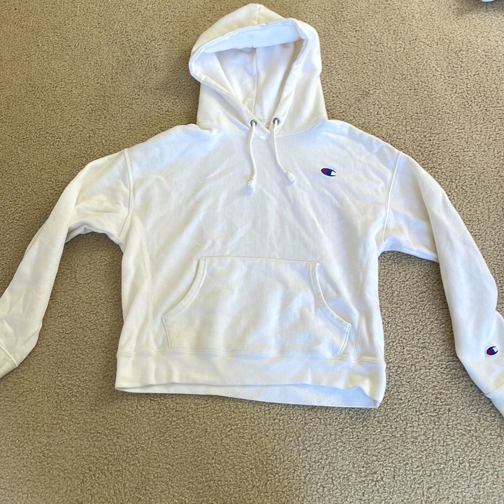 White Champion hoodie, size large, comfy